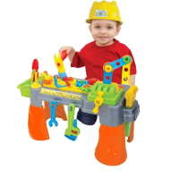 BANCADINHA DE FERRAMENTAS BRINQUEDO INFANTIL COM CAPACETE