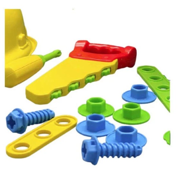 BANCADINHA DE FERRAMENTAS BRINQUEDO INFANTIL COM CAPACETE
