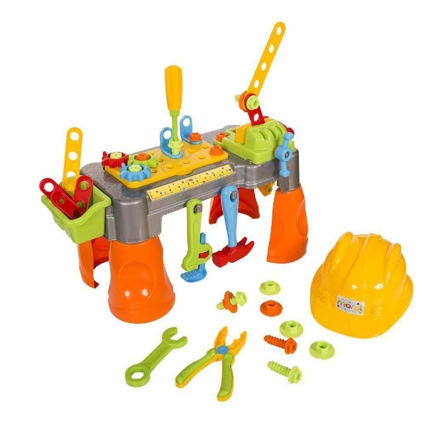 BANCADINHA DE FERRAMENTAS BRINQUEDO INFANTIL COM CAPACETE