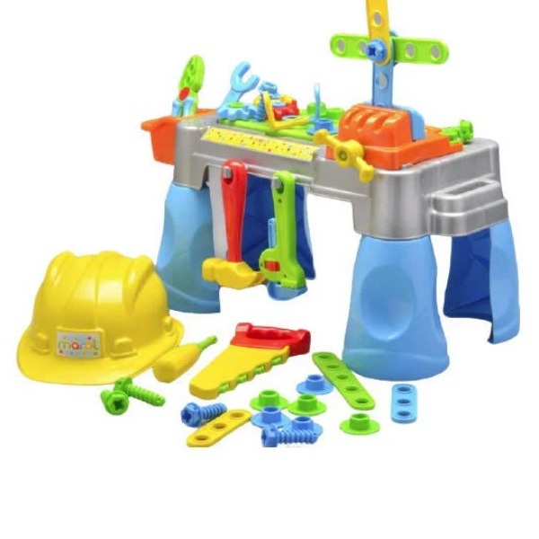 BANCADINHA DE FERRAMENTAS BRINQUEDO INFANTIL COM CAPACETE